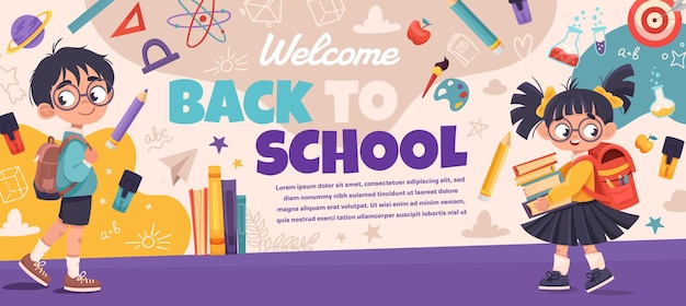 school building vector illustration cartoon style school with autumn or spring landscape cityscape