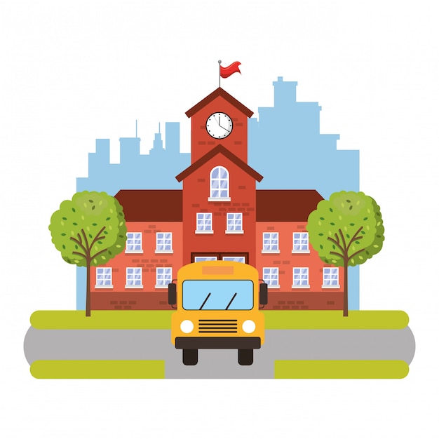 School building with school bus