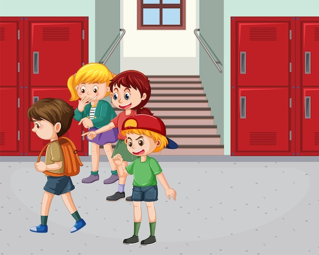 Vector school bullying with student cartoon characters