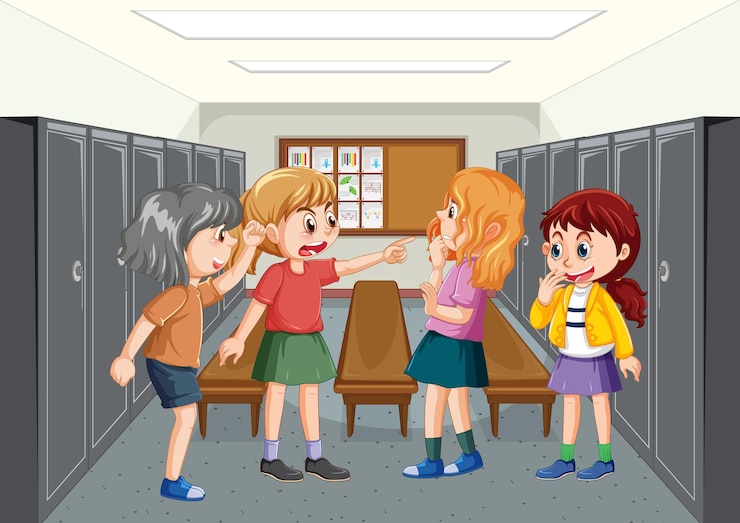 Vector school bullying with student cartoon characters