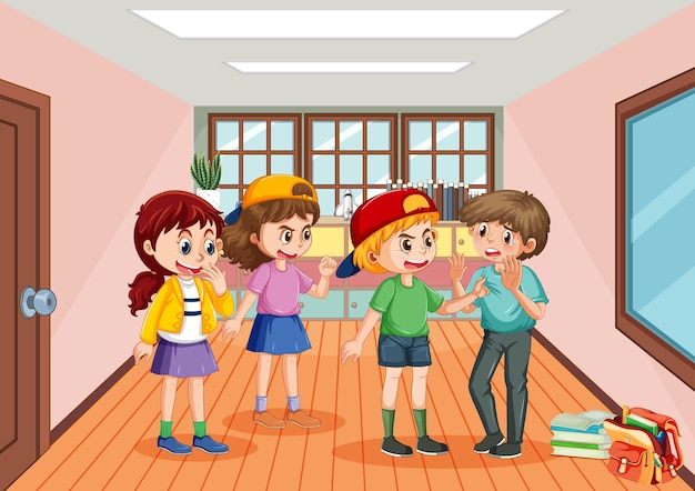 Vector school bullying with student cartoon characters