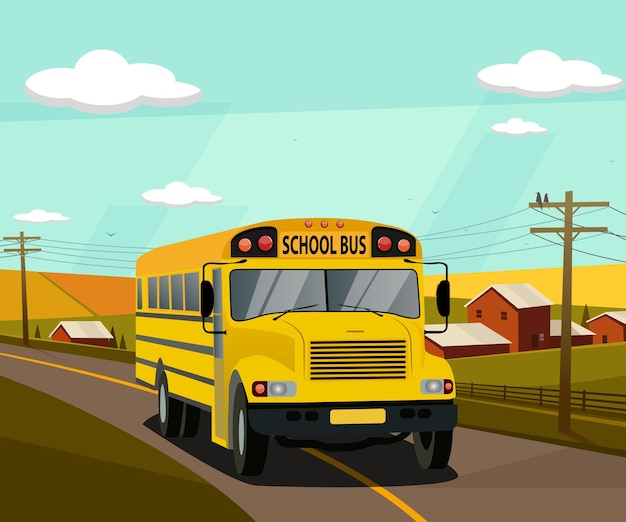 школьный автобус на фоне осеннего пейзажа1