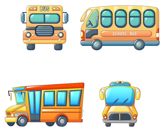 School bus back kids icons set