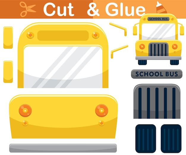 School bus cartoon. education paper game for children. cutout and gluing