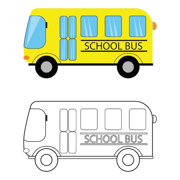 School Bus Coloring Page Outline with Clipart Cartoon