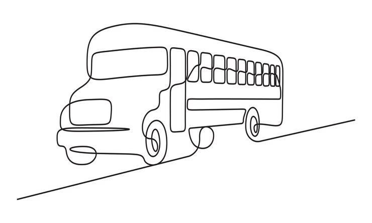 Vector school bus in continuous line art