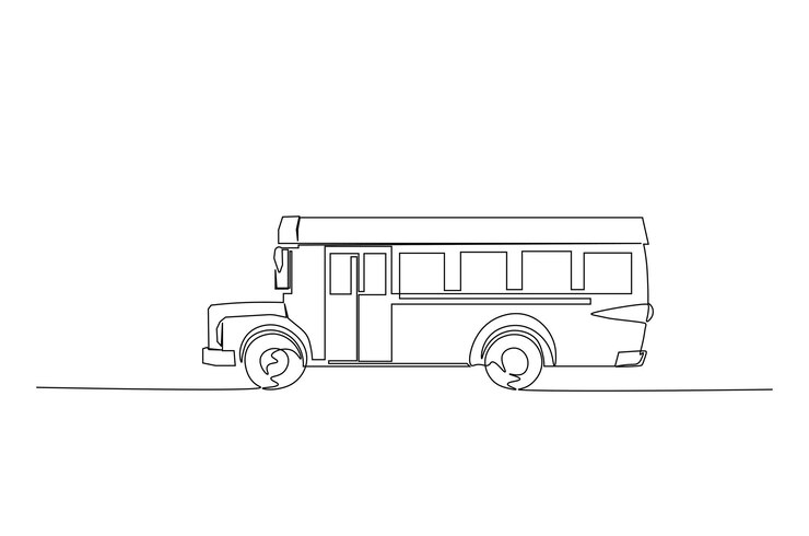 Vector school bus continuous one line drawing