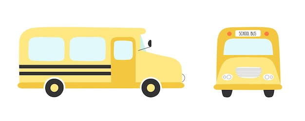 School bus front and side Vector illustration in a flat handdrawn style isolated on a white background