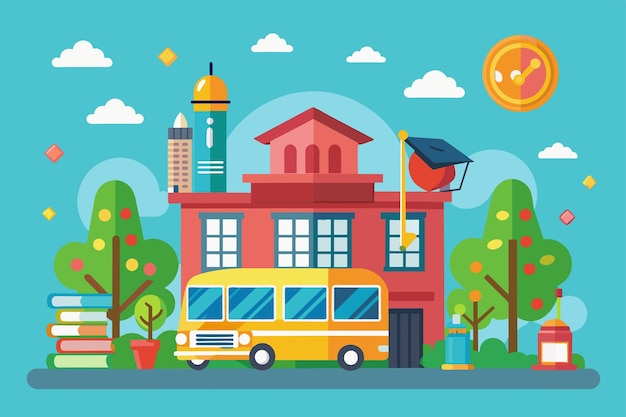 Vector a school bus is parked in front of a building at the end of the school day illustrate the concept of tokenization in blockchain ecosystems