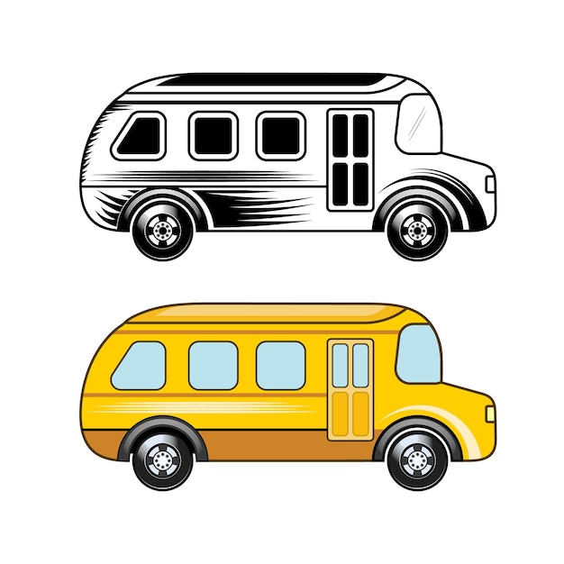 School bus vector black and white , colorful illustration.