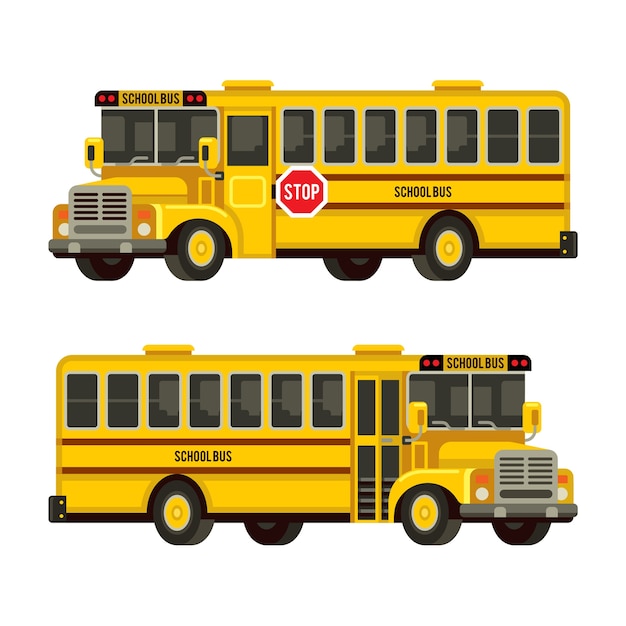 School bus vehicle left and right view in flat style