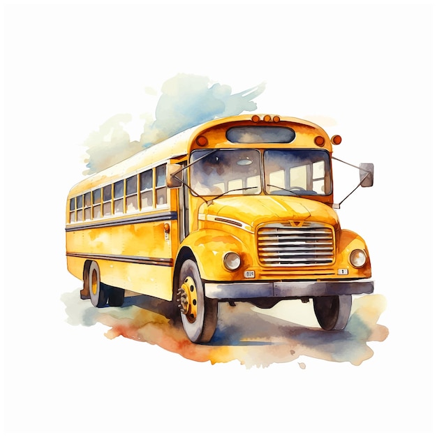 School bus watercolor paint ilustration