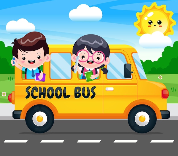 School Bus With Happy Children Back To School