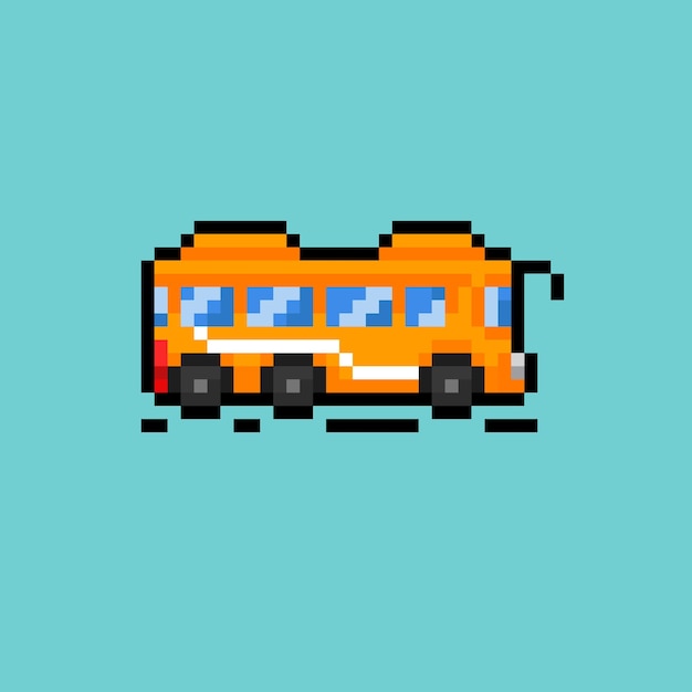 A school bus with pixel art style