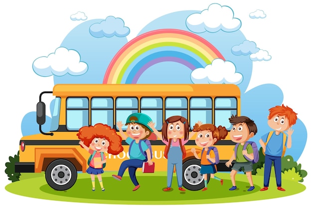 Школьный автобус со студентами мультфильм