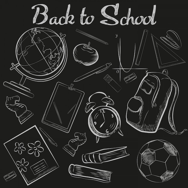 Vector school chalk sketch chalkboard