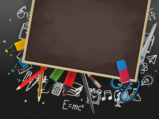 Vector school chalkboard with different education stuff
