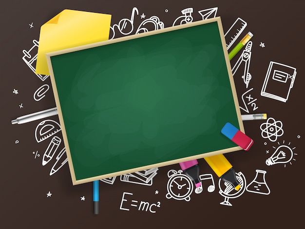 Vector school chalkboard with different education stuff