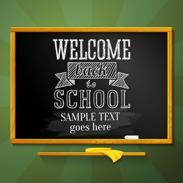 school chalkboard with greeting welcome back to school and place for your text. vector.