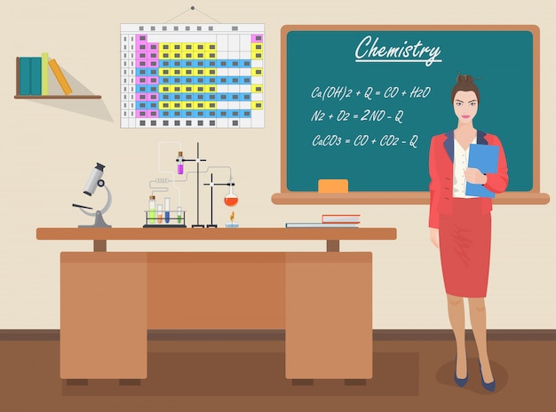 Vector school chemistry female teacher