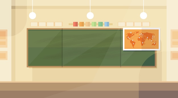 Vector school classroom interior board map flat design