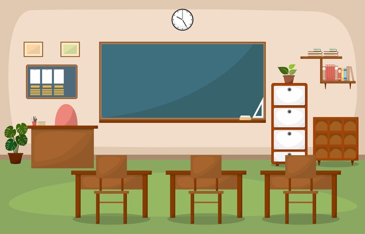 Vector 학교 교실 인테리어 룸 칠판 가구 플랫