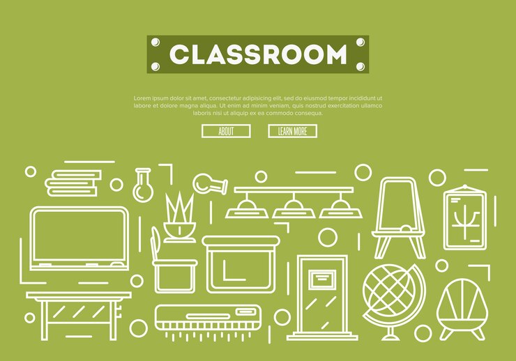 Vector school classroom  in linear style