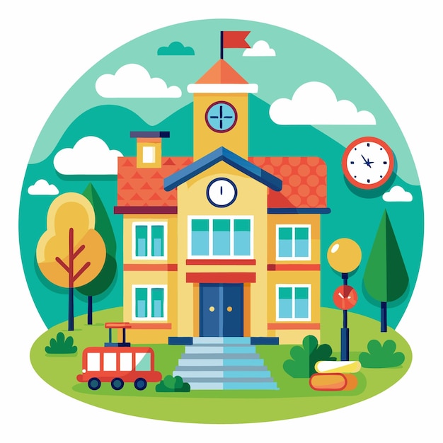 Vector school clipart cartoon style vector illustration