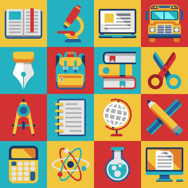 Vector school and college education modern flat icons