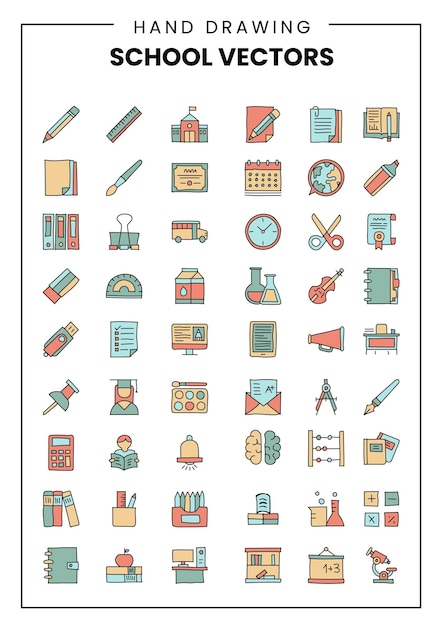 School design vector elements. Colorful vector for school and education