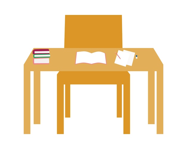 school desk with books and pencils isolated icon vector illustration design