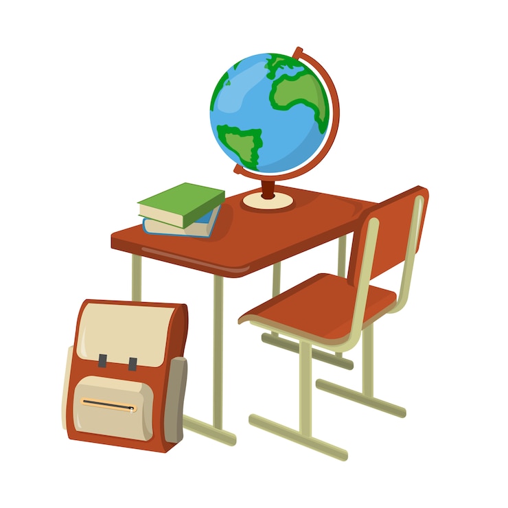 Vector school desk with school supplies isometric illustration