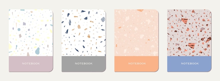Vector school diary cover design terrazzo abstract background made of natural stones granite quartz and