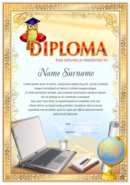 Vector school diploma blank template