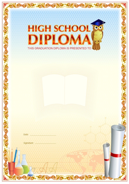 Vector school diploma blank template