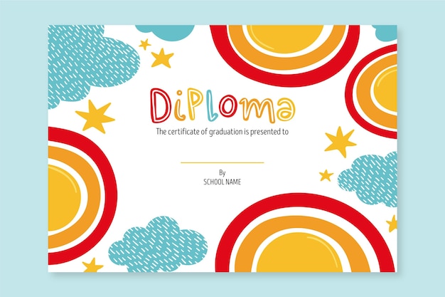 Vettore diploma scolastico per bambini