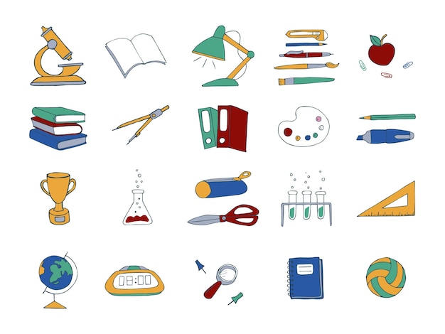 Vector school doodle illustratie set