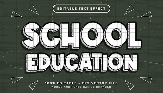 Vettore istruzione scolastica effetto testo modificabile 3d con modello di struttura della carta