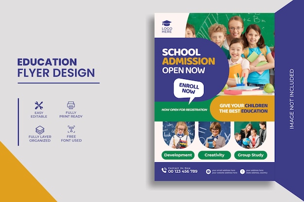 Vector school education admission flyer template design kids back to school education admission flyer post