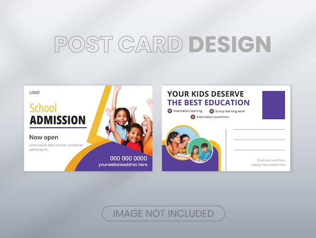 School education admission postcard design template for kids.