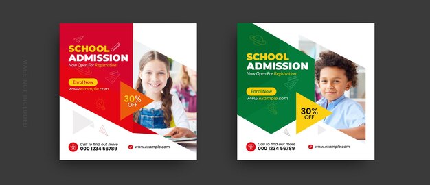 Vector school education admission social media post and back to school web banner bundle set