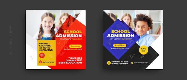 School education admission social media post and back to school web banner bundle set