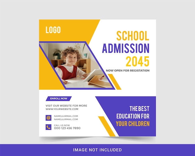 Post di social media di ammissione all'istruzione scolastica e modello di progettazione di banner web vettore premium