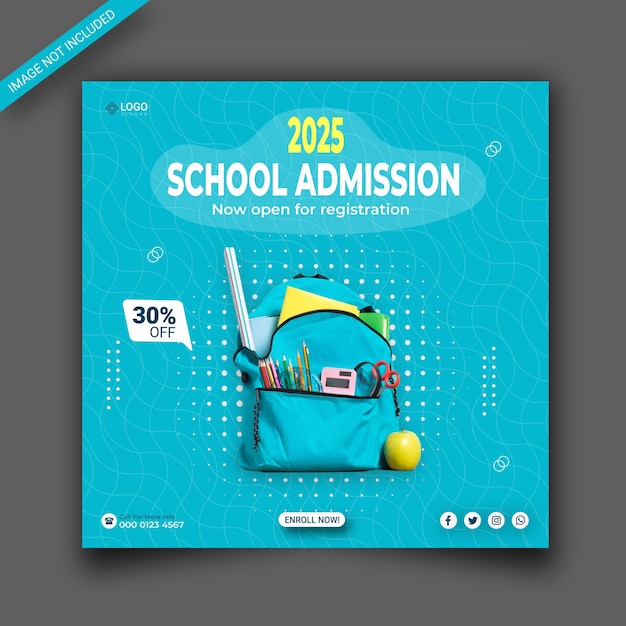 Vector school education admission social media post and web banner template