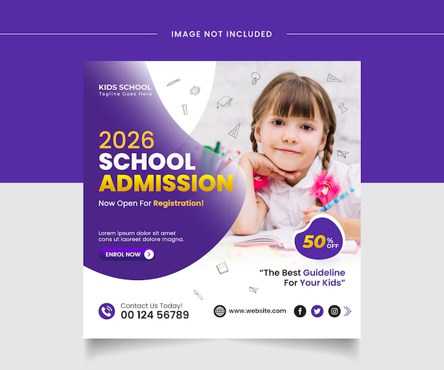 Vector school education admission social media post and web banner template