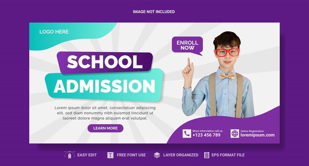 Vettore post di social media e banner web per l'ammissione all'istruzione scolastica