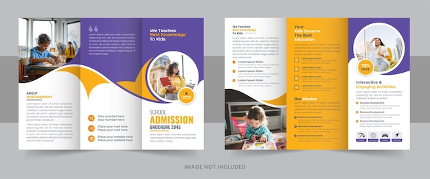 Vettore design del modello di brochure a tre ante per l'ammissione all'istruzione scolastica