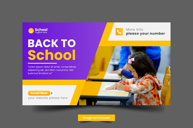 Vector school education admission web banner social media post back to school template and web banner