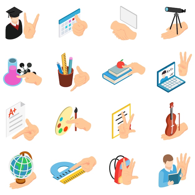 School education icons set, isometric style