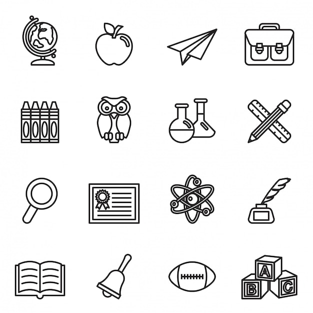 School education icons set. thin line style stock vector.